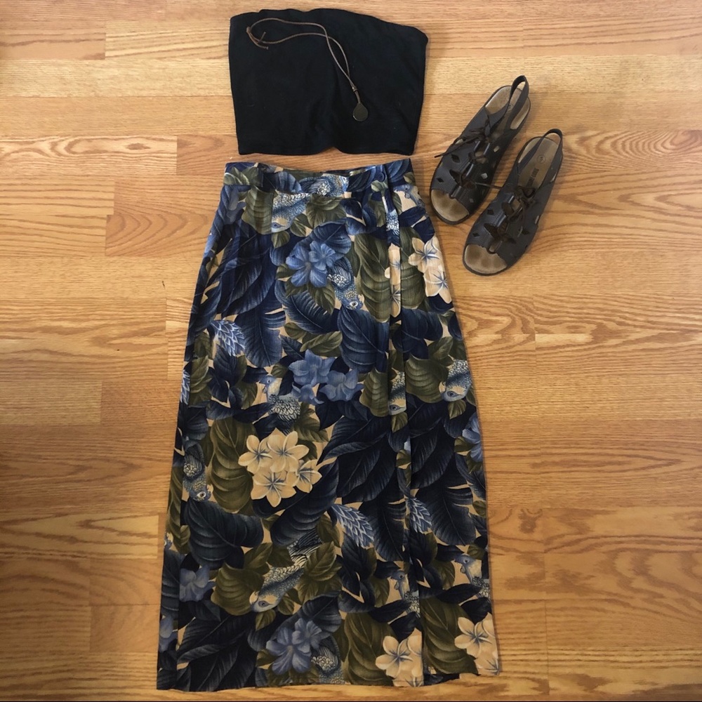 Vintage print side button ankle skirt